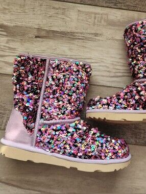 UGG Kids Iridescent Pink Sequin Boots 4